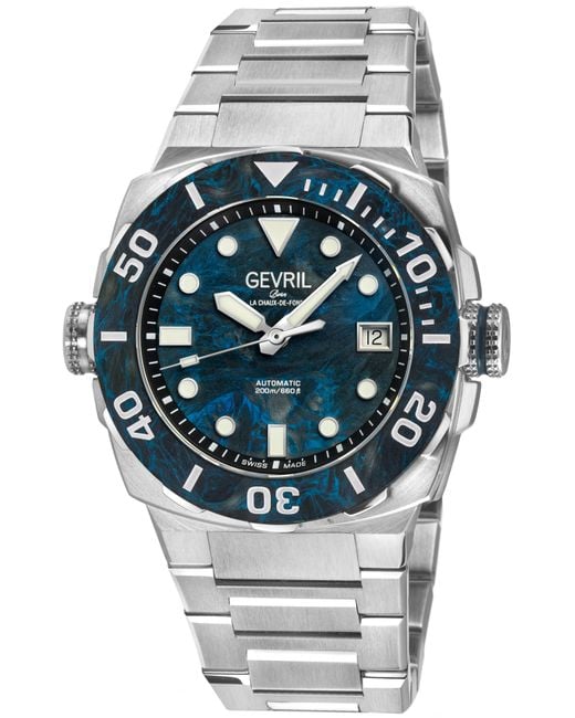 Gevril Gray Fortuna 316L Stainless Steel Case, Carbon Bezel, Dial, Bracelet for men