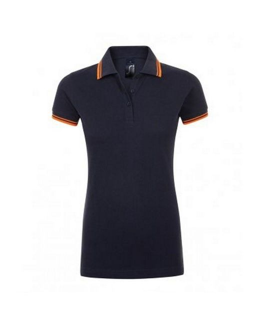 Sol's Blue Ladies Pasadena Tipped Short Sleeve Pique Polo Shirt (French/Neon)