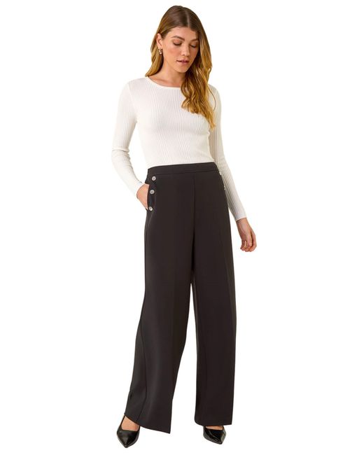 Roman Black Button Pocket Full Length Trousers