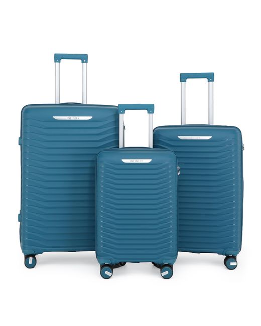 Infinity Leather Blue Hard Shell Classic Suitcase 8 Wheel Cabin Tsa Luggage Case Holiday Travel