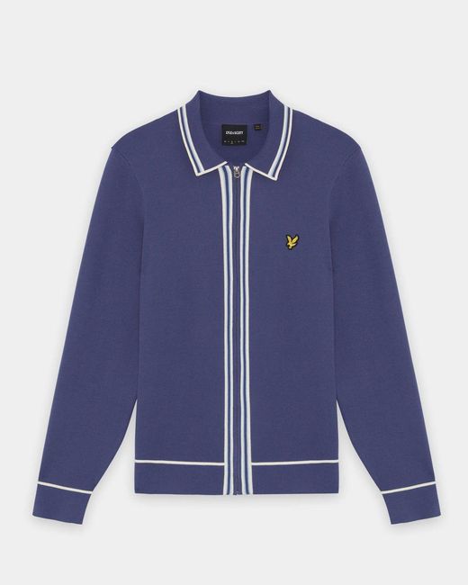 Lyle & Scott Blue Tipped Knitted Full Zip Jacket for men