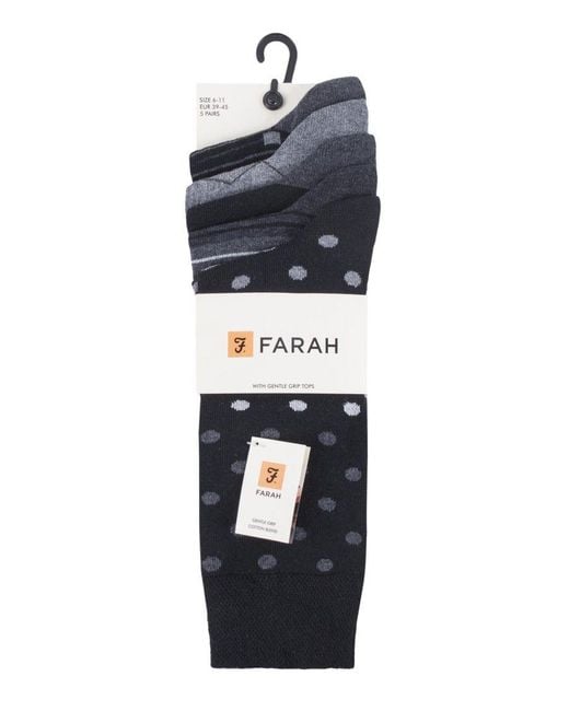 Farah Black 5 Pack Thin Breathable Classic Polka Dot Patterned Soft Top Cotton Dress Socks for men
