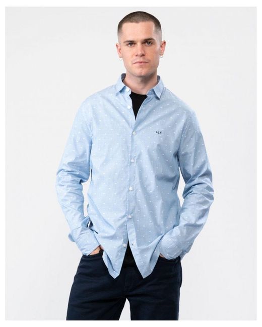 Armani Exchange Blue Long Sleeve Spotted Shirt for men