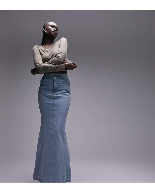 TOPSHOP Blue Highwaist Denim Fishtail Skirt