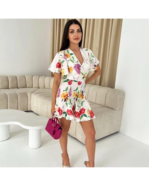 AX Paris Red Floral Printed Wrap Top Skater Dress