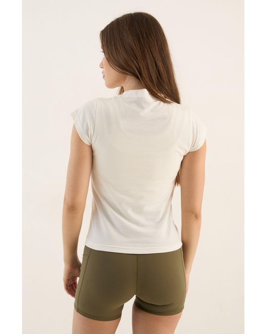 DSGN Studio Natural Collegiate Printed Fitted Short Sleeve Top