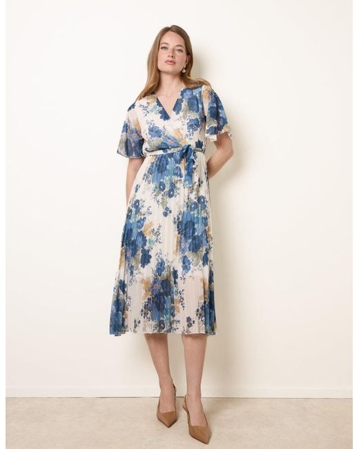 Blue Vanilla Blue Crossover Pleated Print Dress