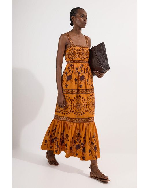 Karen Millen Brown Floral & Geo Embroidered Woven Maxi Dress