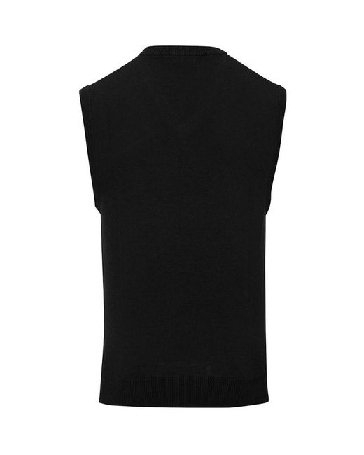 PREMIER Black Sleeveless Cotton Acrylic V Neck Sweater for men