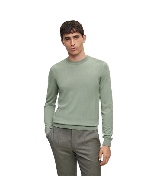Boss Green Crew Neck Ribbed Collar Long Sleeve Sweater for men
