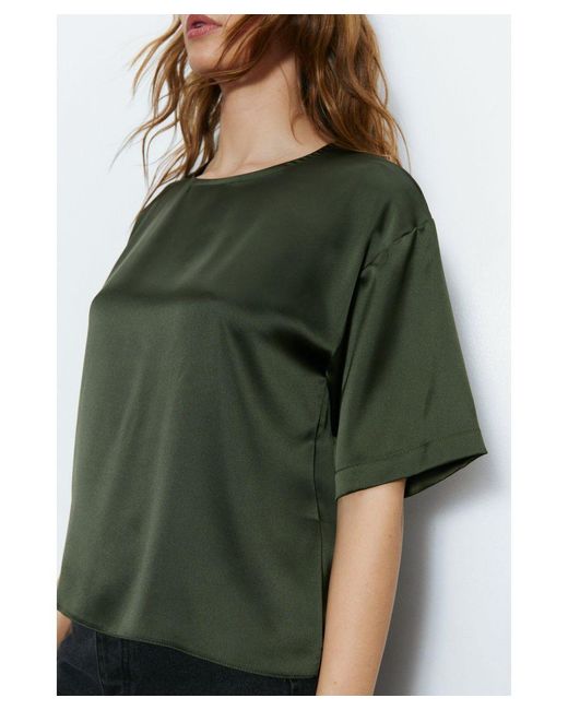 Warehouse Green Relaxed Fit Boxy Satin Tee