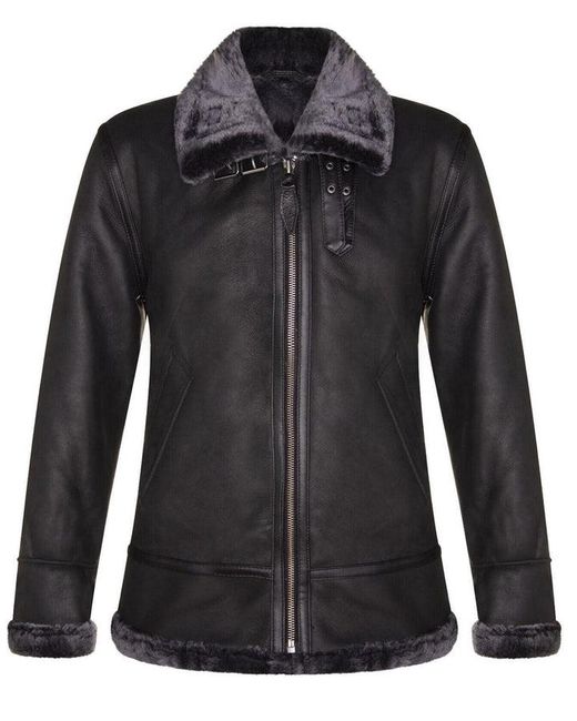 Infinity Leather Black B3 Sheepskin Shearling Aviator Pilot Flying Jacket for men