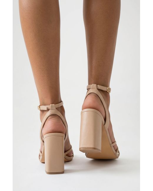 Boohoo Natural Wide Fit Strappy Cross Over Mid Block Heels