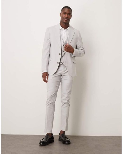 ASOS Gray Linen Blend Skinny Suit Jacket for men