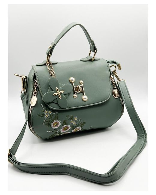 SVNX Green Embroidered Shoulder Bag With Zip Charms