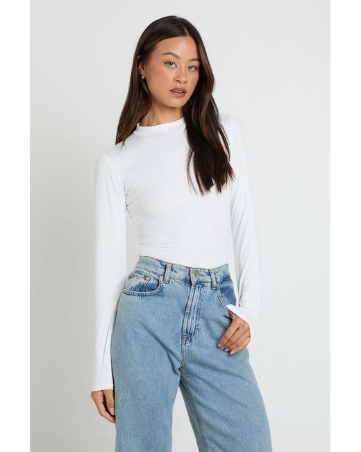 Boohoo White Tall Second Skin Crew Neck Long Sleeve Top