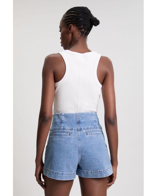 Karen Millen Blue Denim Button Front Shorts