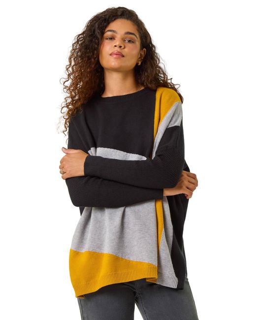 Roman Black Colour Block Relaxed Longline Jumper