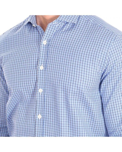 Café Coton Blue Long Sleeve Lapel Collar Button Closure Shirt Nairn3 for men