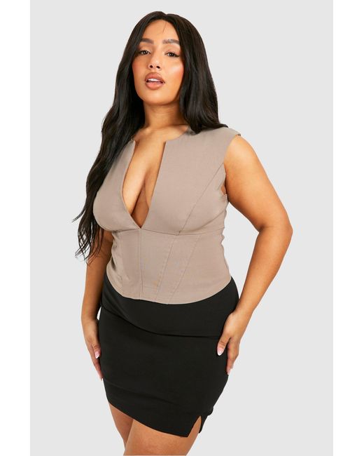 Boohoo Black Plus Plunge Corset Detail Top