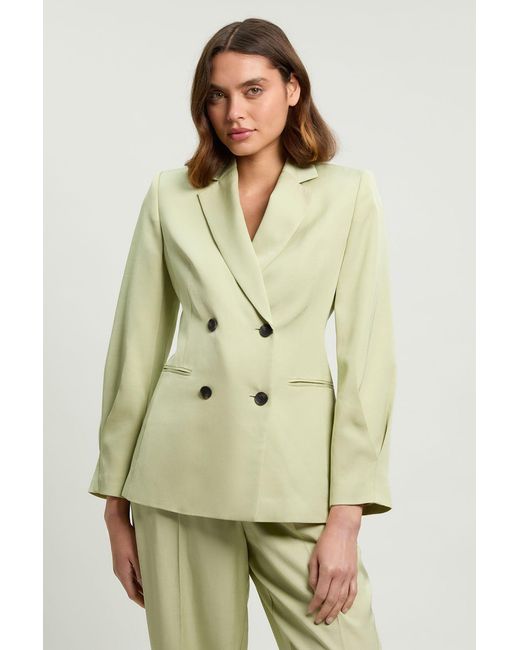 Karen Millen Natural Polished Linen Blend Single Breasted Tailored Blazer