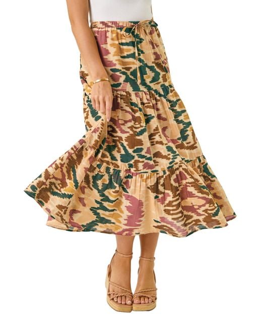 Roman Multicolor Petite Abstract Tiered Midi Skirt