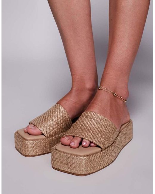 Public Desire Brown Eclipse Raffia Slip On Flatform Sandals