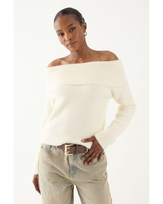 MissPap Natural Eyelash Knit Fold Over Detail Top