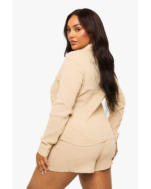 Boohoo Natural Plus Crinkle Cotton Beach Shirt