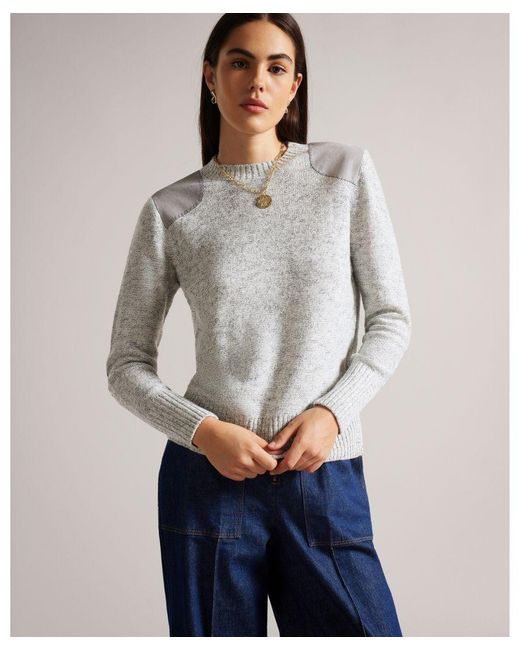 Ted Baker Gray Colbiey Long Sleeve Fitted Jumper, Marl