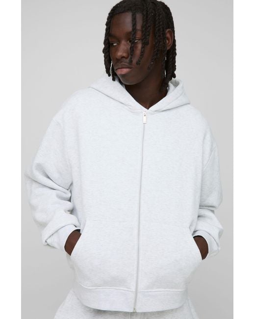 BoohooMAN White Basic Oversized Boxy Zip Through Hoodie for men
