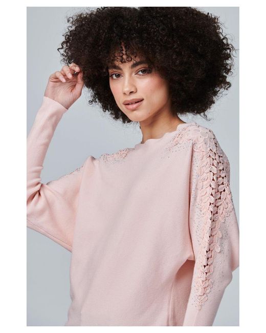 Izabel London Pink Lace Sleeve Knit Top
