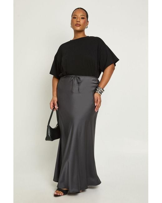 Boohoo Black Plus Satin Drawcord Maxi Skirt