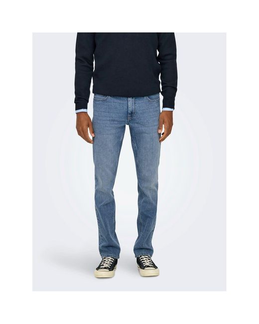 Only & Sons Blue And Solid Patterned Slim Cut Pants for men