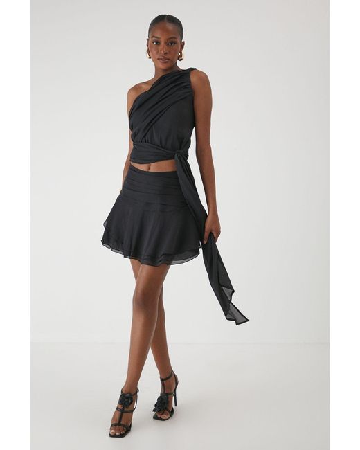 MissPap Black Ruched Layered Mini Skirt