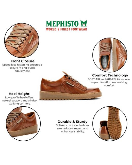Mephisto Brown Leather Walking Shoes for men
