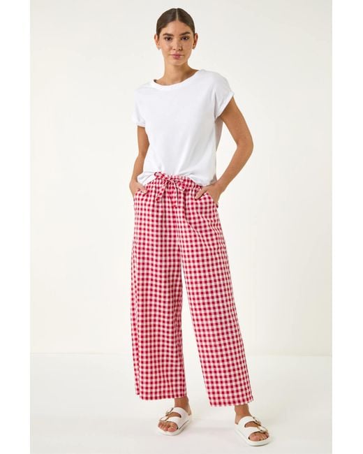 Roman Pink Gingham Tie Waist Cropped Trouser