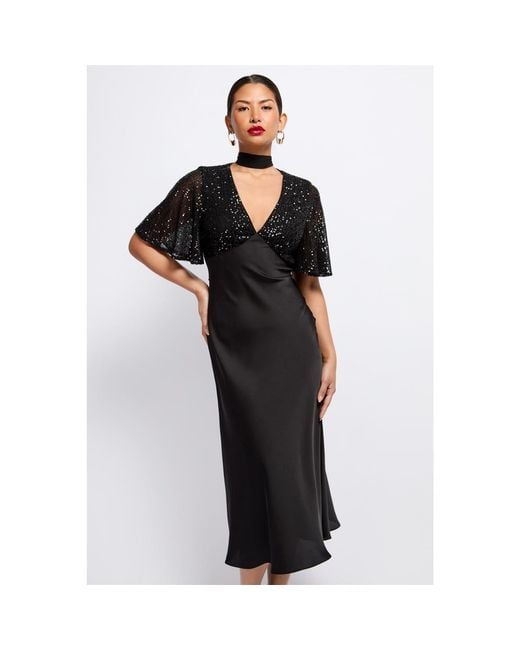 Little Mistress Black Maxi V-Neck Slip Dress
