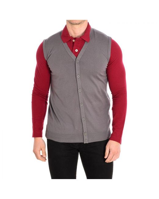 Benetton Red V-neck Knitted Vest 1p94u6249 Man Cotton for men