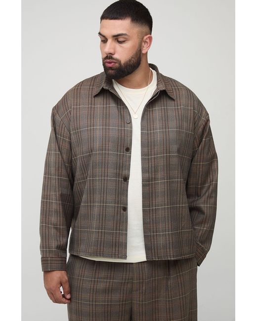 BoohooMAN Gray Plus Oversized Heritage Flannel Overshirt for men