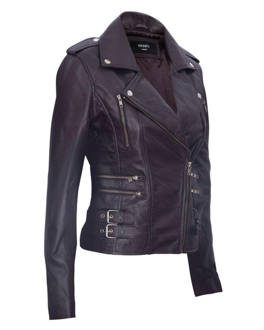 Infinity Leather Blue Brando Biker Jacket-Loddon