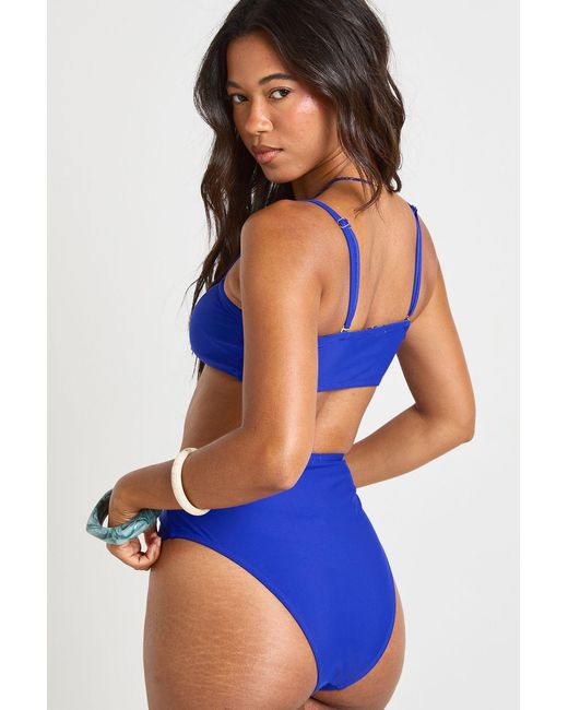 Boohoo Blue Essentials High Waist Bikini Bottom