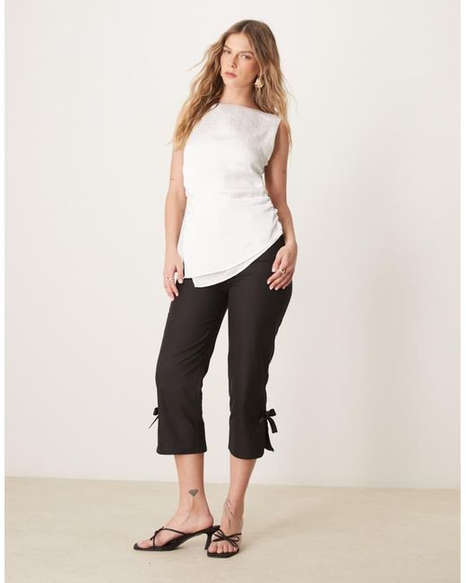 ASOS White Satin Gathered Waist Slash Neck Top