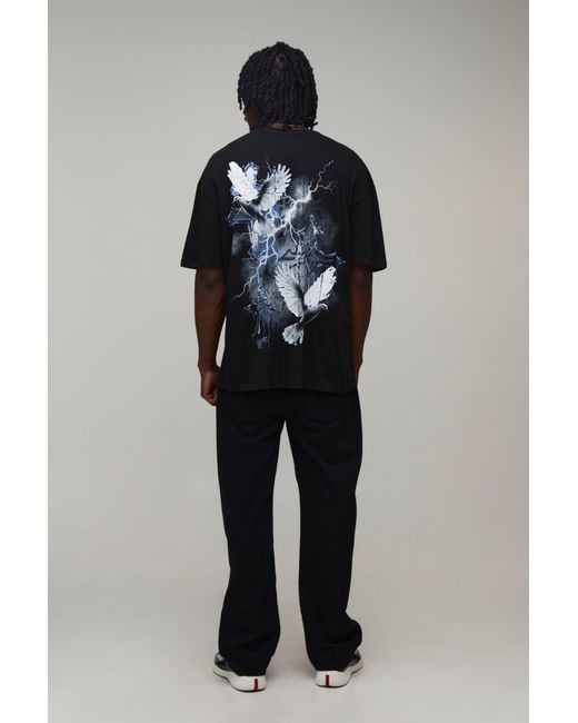 BoohooMAN Gray Tall Oversized Over Seams Gothic Print T-Shirt for men