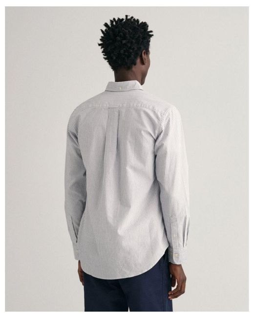 Gant White Regular Fit Long Sleeve Oxford Banker Stripe Shirt for men