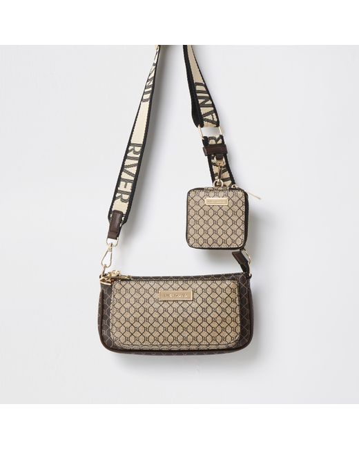 River Island Metallic Crossbody Bag Monogram Pu