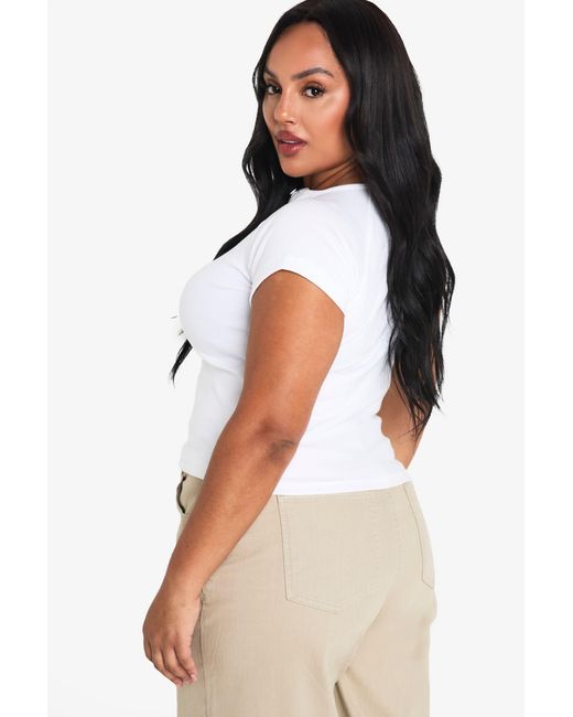 Boohoo White Plus Rib Button Through Cap Sleeve Top
