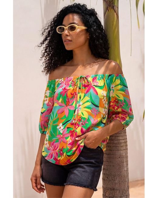 Roman Green Floral Print Bardot Top