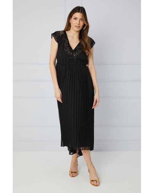 Wallis Black Embellished Sleeveless Midi Dress