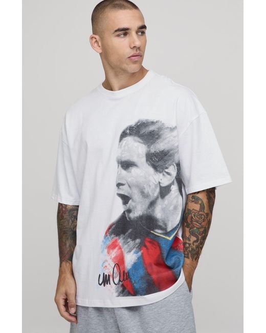 BoohooMAN White Oversized Messi License Printed T-Shirt for men